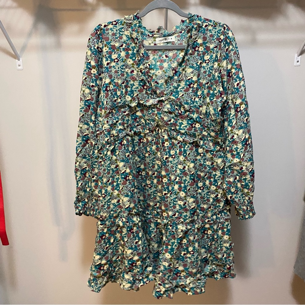 NATURAL LIFE Short & Sweet Mini Dress Light Blue Mauve Cream Floral